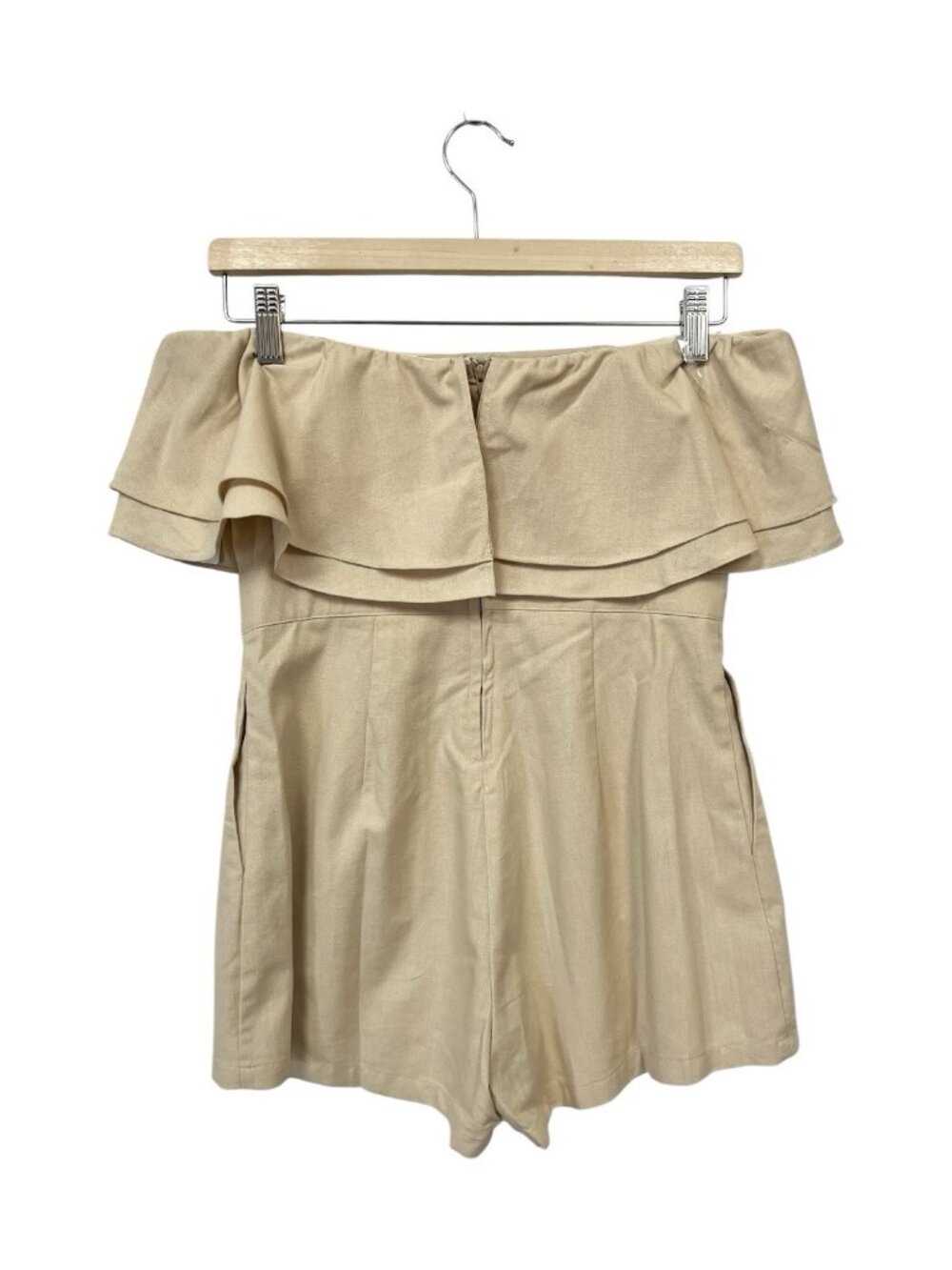 Windsor Take It Away Linen Strapless Ruffled Romper Size S Small Beige - Picture 4 of 8